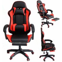 Gamingstuhl Bürostuhl Chefsessel Schreibtischstuhl Schwarz Rot + Fußablage Drehstuhl Gaming Stuhl Sportsitz Höhenverstellbar von MUCOLA