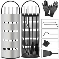 Kaminbesteck Kamingarnitur + Handschuh 6-tlg Kaminzubehör Silber Kaminwerkzeuge Kaminreinigungs Set Kaminaufbewahrung Edelstahl Kaminbesteck Kamingarnitur + Handschuh 6-tlg Kaminzubehör Silber Kaminwerkzeuge Kaminreinigungs Set Kaminaufbewahrung Edelstahl von MUCOLA