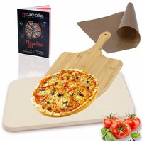 Pizzastein set 4tlg. Backstein Steinofen Schaufel Rezeptbuch 30x38cm Cordierit Backpapier Backofen Gasgrill Beige Knusprig Küchen Italienische Art von MUCOLA