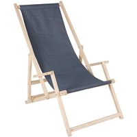 Mucola - Strandstuhl mit Armlehne Strandliege Holz Liegestuhl Gartenliege Sonnenliege Strandstuhl Faltliege - Anthrazit von MUCOLA