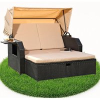 Mucola - Polyrattan Bett in schwarz inkl. Sonnendach Rattan Sofa Gartenliege Strandkorb Mucola - Polyrattan Bett in schwarz inkl. Sonnendach Rattan Sofa Gartenliege Strandkorb von MUCOLA