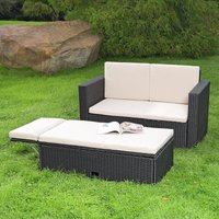 Polyrattan Gartensofa und klappbare Fußbank Lounge Sessel Gartenmöbel schwarz von MUCOLA
