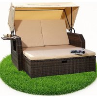 Mucola - Rattan Sonnenbett Dach Rattan Braun Strandkorb Sonnenliege Liegebett Relaxliege von MUCOLA