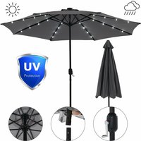 Sonnenschirm Grau Ø3m led Beleuchtung Strandschirm Gartenschirm Marktschirm Ampelschirm Sonnenschutz Aufklappbar Kurbelschirm Balkonschirm UV-Schutz von MUCOLA