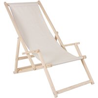 Strandstuhl mit Armlehne Strandliege Holz Liegestuhl Gartenliege Sonnenliege Strandstuhl Faltliege - Beige von MUCOLA