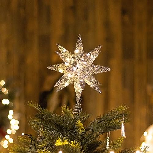 Christbaumspitze Stern, Weihnachtsbaumspitze Stern, Baumspitze Weihnachten, Tannenbaum Spitze Stern, Weihnachtsbaum Deko, Weihnachtsbaum Stern Spitze (18 Ecken Silber) von MUCOOS