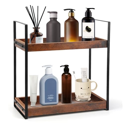 MUCOOS Standregal Badezimmer Organizer, Feuchtigkeitsgeschützt Holzregal Badezimmer Regal Holz mit Metallgestell, Multifunktionales Gewürzregal, Schreibtisch-Organizer für Küche Kaffee von MUCOOS