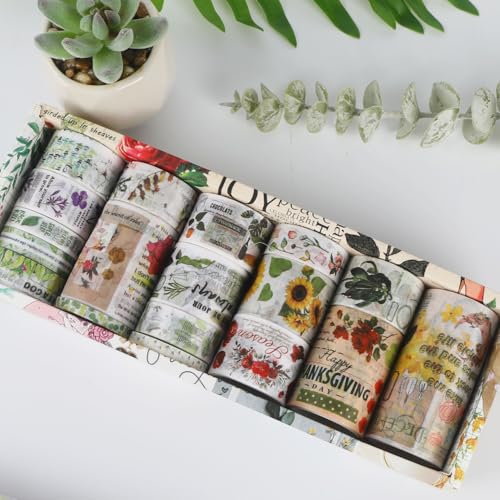 Washi Tape Set, Journaling Zubehör, Scrapbooking Zubehör, Washi Tape Vintage, Bullet Journaling, Dekoration und Mehr, 2m pro Rolle für DIY-Projekte und Geschenk, Sonnenblumen, Rosen, Pflanzen Washi Tape Set, Journaling Zubehör, Scrapbooking Zubehör, Washi Tape Vintage, Bullet Journaling, Dekoration und Mehr, 2m pro Rolle für DIY-Projekte und Geschenk, Sonnenblumen, Rosen, Pflanzen von MUCOOS