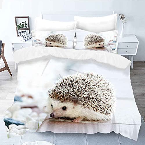 MUCXBE Bettbezug Set 3 Teilig 135x200cm Microfaser Bettwäsche-Set Mit Reißverschluss Tier-Igel-Print Atmungsaktive Bettbezug Inkl 2 Kopfkissenbezug Für Jugendliche Kinder Schlafzimmer von MUCXBE