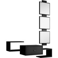Flurmöbel mit Spiegel Garderobenset Dielenmöbel Hängend Wandschrank 1 Schublade Wandgarderobe Korridormöbel 99,5x145x22cm Schwarz Modell Neo von MUEBLES BONITOS