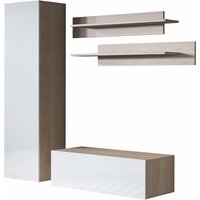 Wohnwand Mediawand Möbel tv TV-Schrank Wohnzimmer Wohnmöbel Anbauwand Möbelkombination Hängend 160cm Sonoma Matt mit Weiß Glanz Luke 1E von MUEBLES BONITOS