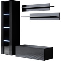 Muebles Bonitos - Wohnwand mit led Mediawand Möbel tv TV-Schrank Wohnzimmer Wohnmöbel Anbauwand Möbelkombination Hängend 160cm Schwarz Glanz Luke 2B von MUEBLES BONITOS