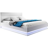 Polsterbett mit Bettkasten mit Matratze Bettgestell Bett Doppelbett mit led Beleuchtung Bettkasten Bett Holzstruktur mit Kunstlederbezug Weiss Matt Polsterbett mit Bettkasten mit Matratze Bettgestell Bett Doppelbett mit led Beleuchtung Bettkasten Bett Holzstruktur mit Kunstlederbezug Weiss Matt von MUEBLES BONITOS