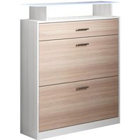 Schuhschrank mit LED Flurmöbel Garderobenset 2 Tiefenklappen 1 Schublade Schuhkipper 105x89x23cm Modell Paola Sonoma Matt mit Weiss Glanz von MUEBLES BONITOS