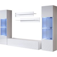 Wohnwand mit LED Mediawand Möbel TV TV-Schrank Wohnzimmer Wohnmöbel Anbauwand Möbelkombination Hängend 260cm Luke 9A Weiß Glanz von MUEBLES BONITOS