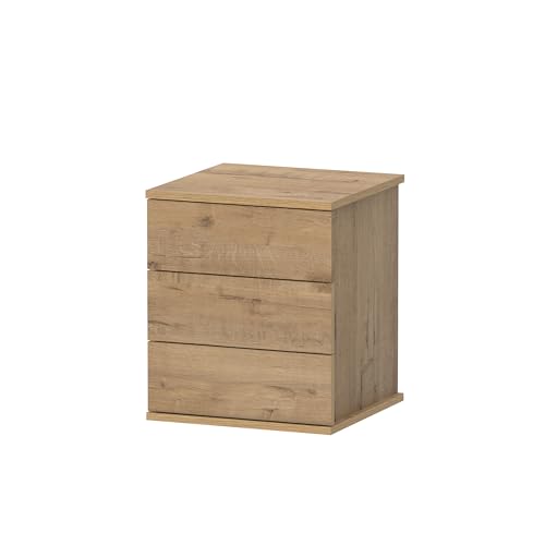 Muebles Pitarch | Nachttisch 3 Schubladen mit Metallführungen, Gold Eiche, 48,5x41x40 cm (Höhe x Breite x Tiefe), Kleine Kommode, Modern, Modell Dana von MUEBLES PITARCH