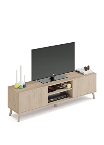 Muebles Pitarch | TV-Schrank mit Beinen, 2 Türen und Regal, industrieller Fernsehschrank, Eiche Aurora, 55x160x40 cm, Wohnzimmermodul, Modern, Modell Oslo von MUEBLES PITARCH