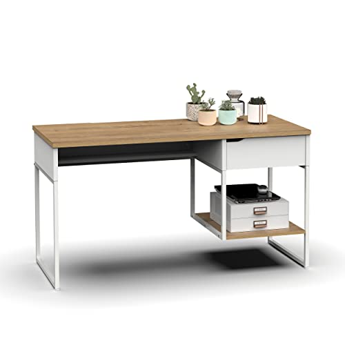 MUEBLES PITARCH Shira Tisch, Farbe: Weiß/Eiche Gold/Weißes Bein, 76x137,5x58 cm von MUEBLES PITARCH