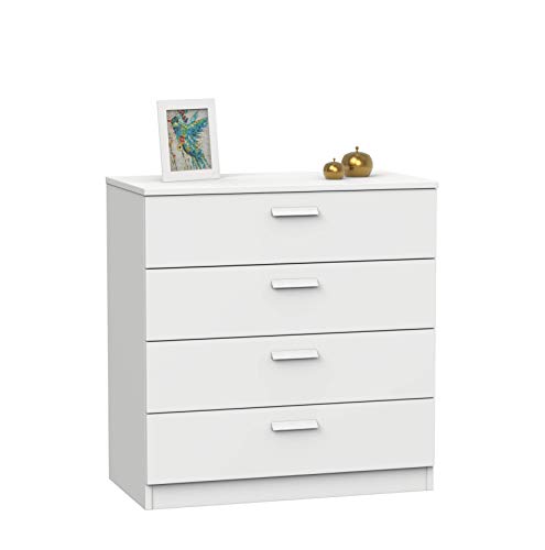 MUEBLES PITARCH Kommode mit 4 Metallschienen, Kommode für Schlafzimmer, Weiß, 78 x 74 x 40 cm (H x B x T), Kollektion Tibet von MUEBLES PITARCH