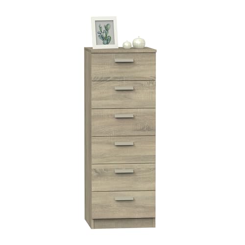 Muebles Pitarch | Hochkommode 6 Schubladen mit Metallführungen, Schlafzimmerkommode, Cambrian Eiche, 110x40x40 cm (Höhe x Breite x Tiefe), mit Griff, Kollektion Tibet von MUEBLES PITARCH