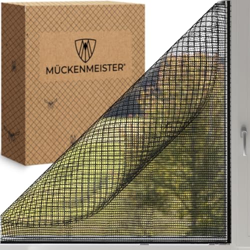 MÜCKENMEISTER® Fliegengitter Fenster (130x150cm, schwarz) - Fliegengitter zuschneidbar - Insektenschutz Fenster mit Klebestreifen - Fliegennetz Fenster - Mückennetz Fenster - Insektenschutz von MÜCKENMEISTER