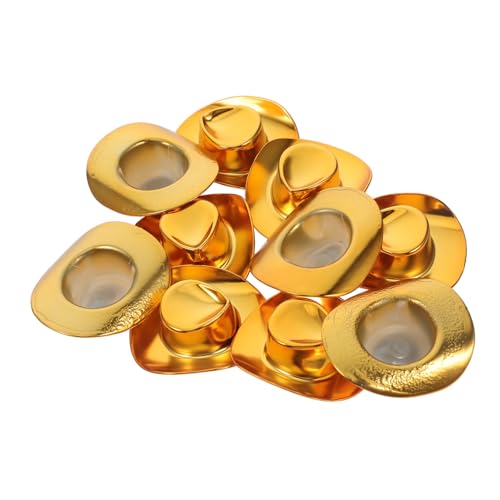 MUELODSIC 10stücke Miniatur-westernhüte Für Puppenhäuser Winzige Cowboyhüte Aus Kunststoff DIY-bastelzubehör Geburtstagsdekoration Gastgeschenk Glitzer-Design Für Puppenkostüm von MUELODSIC
