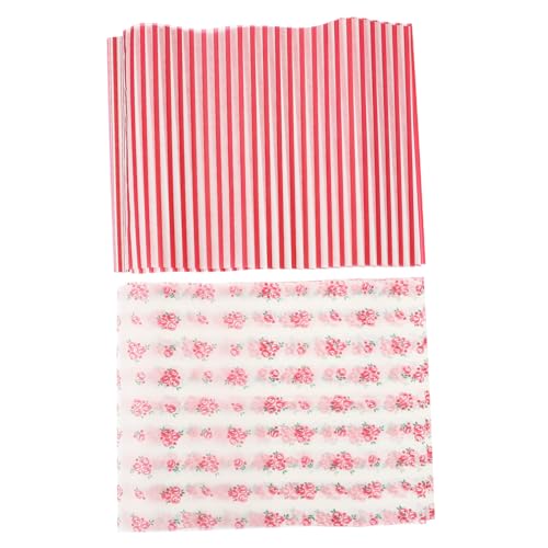 MUELODSIC 100 Blatt Fettdichtes Wachspapier mit Kreativem Rosen und Rotstreifen Muster Ölresistent Wasserfest Antihaftend Lebensmittelecht als Verpackungspapier für Brot Snacks Backen und von MUELODSIC