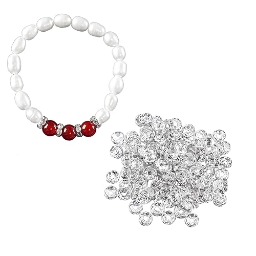 MUELODSIC 100 Stück Strass Rondelle Spacer Perlen Plattiert für DIY Schmuckherstellung Glänzende Bastelperlen für Armbänder und Kreative Projekte Silber MUELODSIC 100 Stück Strass Rondelle Spacer Perlen Plattiert für DIY Schmuckherstellung Glänzende Bastelperlen für Armbänder und Kreative Projekte Silber von MUELODSIC