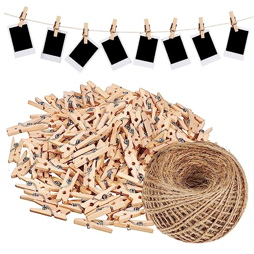 MUELODSIC 1Rolle Jute Seil mit Holzklammern Naturfaser für DIY Kunsthandwerk Geschenkverpackung und Gartenprojekte Robuste und Flexible Schnur für Kreative Anwendungen von MUELODSIC