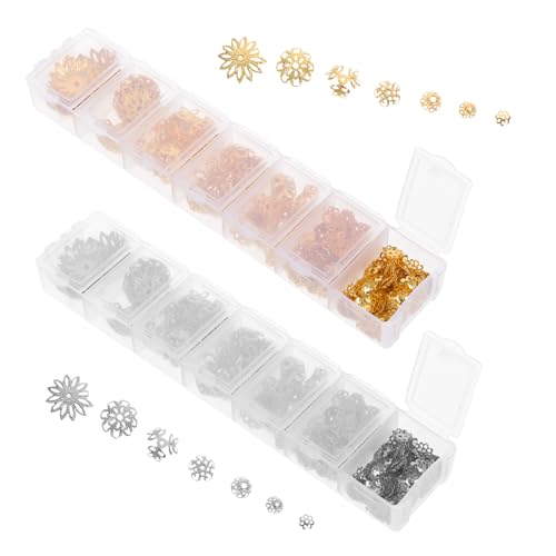 MUELODSIC 2 Boxen Blumenperlenkappen Boxen Legierung Vielseitige Perlenkappen für DIY Armbänder Ohrringe Halsketten Schmuckherstellung Glatte Oberfläche Langlebig Gold und Weiß K Farbe von MUELODSIC