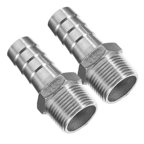 MUELODSIC 2 Stück Edelstahl Schlauchkupplung Außengewinde Gerader Gewindeadapter mit Barb anschluss Widerstandsfähig Druckbeständig für Gas Wasserleitungen Einfache Montage von MUELODSIC