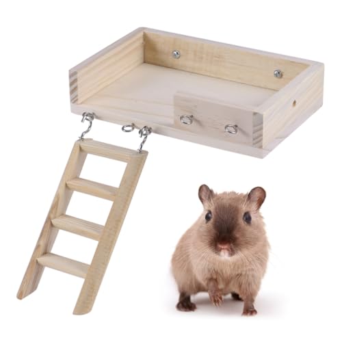MUELODSIC 2 Stück Hamster Holzspielzeug Set mit Leiter und Plattform Langlebiges Kleintier Klettergerüst für Zwerghamster Natürliches Hamsterzubehör gegen Langeweile Geeignet für Kleine von MUELODSIC