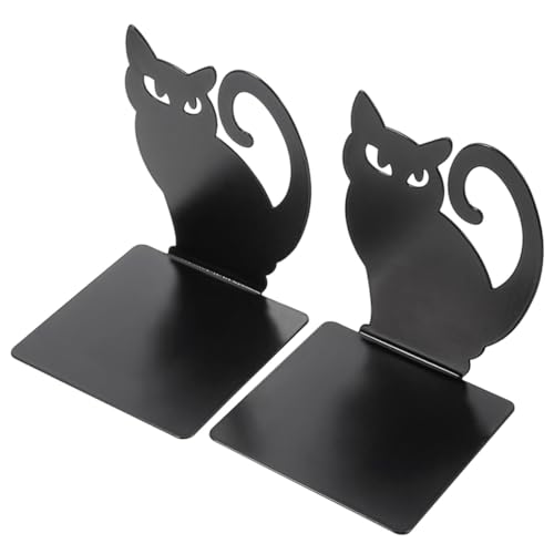 MUELODSIC 2 Stück Metall Buchstützen Katzenform Stabile Kratzfreie Buchhalter für Büro Schule und Wohnzimmer Praktische Dekorative Leseständer für Bücherorganisation von MUELODSIC