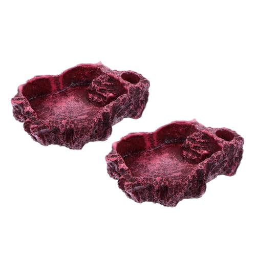 MUELODSIC 2 Stück Reptilien Futternapf Naturnahe Wasserschale für Schildkröten Eidechsen Geckos und Schlangen Terrarien Futterschale Steinoptik Dekoration von MUELODSIC