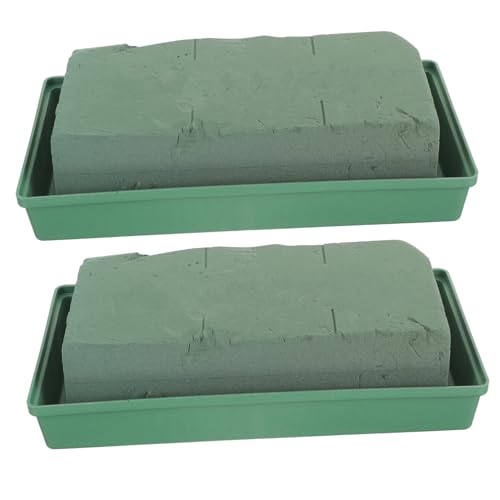 MUELODSIC 2 Stück Teiliges Blumenarrangement mit Quadratischem Steckschwamm Praktischer Blumenschaum für Frische Blumen Stabiler Blumenhalter für Grabbepflanzung Gartendeko Draußen Grüne von MUELODSIC