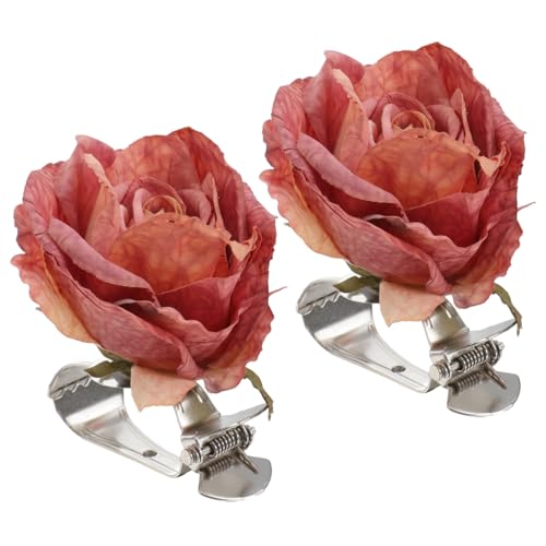 MUELODSIC 2 Stück Vorhang Blumen Clips Rosenblüten Raffhalter Stark Klemmen ohne Werkzeug Gardinenhalter für Zuhause und Hotel in Leuchtendem Rosa von MUELODSIC