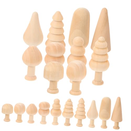 MUELODSIC 20 Stück Teiliges DIY Holzbaum Unbehandelt Mini Holzfiguren zum Bemalen Basteln Tischdeko Holzrohlinge Robust und Vielseitig für Kreative Handwerksprojekte von MUELODSIC