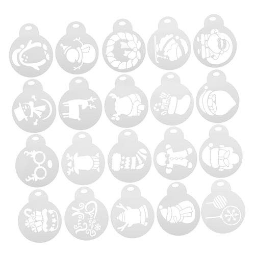 MUELODSIC 20 Stück Teiliges Weihnachtliche Kaffeeschablonen aus Wiederverwendbarem Pet für Kreative Kuchen und Cupcake Dekoration Leichte Handliche Vorlagen für Zucker und Farbpulver Sicher von MUELODSIC