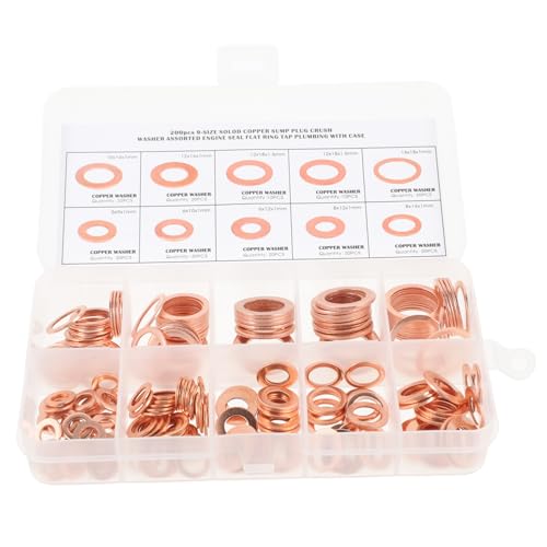 MUELODSIC 200 Stück Kupferdichtungsringe Set Ölablassscheiben Sortiment Kupfer Unterlegscheiben Flach Robust Korrosionsbeständig für Hydraulik Kraftstoff Wasseranschlüsse von MUELODSIC