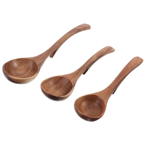 MUELODSIC 3 Stück Teiliges Holz Kochlöffel mit Langem Stil und Haken Robuste Holzlöffel für Suppe Brei und Ramen zum Servieren Rühren und Aufbewahren in Küche und Outdoor von MUELODSIC