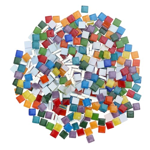 MUELODSIC 360 Stück Quadratische Glasmosaiksteine Bunt Wasserfest Kratzfest DIY Bastelset für Heimdekoration Kunsthandwerk mit Kindern Kreative Mosaikgestaltung von MUELODSIC