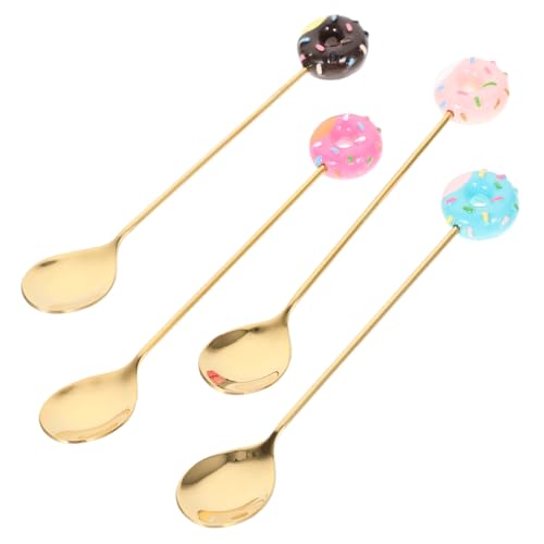 MUELODSIC 4 Stück Edelstahl Rührlöffel mit Langem Griff Ergonomisch Glatte Oberfläche Spülmaschinenfest für Kaffee Dessert Tee und Mixgetränke Bunte Donut design löffel für Familie und MUELODSIC 4 Stück Edelstahl Rührlöffel mit Langem Griff Ergonomisch Glatte Oberfläche Spülmaschinenfest für Kaffee Dessert Tee und Mixgetränke Bunte Donut design löffel für Familie und von MUELODSIC