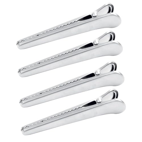 MUELODSIC 4 Stück Edelstahl Verschlussclips Langlebige Food Storage Bag Clips Luftdichte Frischeklemmen für Snacks und Lebensmittel Kompakt und Einfach zu Bedienen für Küche und Unterwegs von MUELODSIC