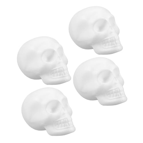 MUELODSIC 4 Stück Styropor Schädelköpfe Weiß zum Bemalen Basteln Halloween Deko DIY Kunstprojekte Kreative Schaumstoff Totenkopf Figuren für Party und Heimdekoration von MUELODSIC