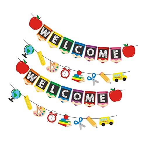 MUELODSIC 4 Stück Teiliges Back To School Party Banner Welcome und Schulanfang Dekoration für Klassenzimmer Fenster Türen Schulstart Deko für Schule Zuhause und Party Vielseitig Einsetzbar von MUELODSIC