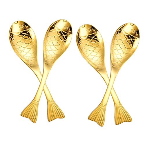 MUELODSIC 4 Stück Teiliges Fischlöffel aus Metall Mittlere Goldfarben Vielseitige Suppen und Reislöffel mit Ergonomischem Griff Spülmaschinenfest für Haushalt von MUELODSIC