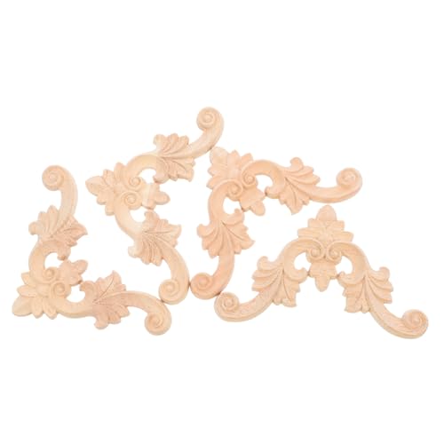 MUELODSIC 4 Stück Teiliges Holzornamente für Möbel Handgeschnitzte Eckapplikationen aus Massivem Holz DIY Unbemalte Holzverzierungen für Schranktüren Langlebige Eckdekoration für Wohn von MUELODSIC