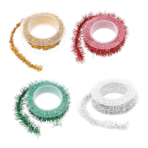 MUELODSIC 4 Stück Teiliges Metallic Lametta Girlande in Rot Gold Grün Silber Weihnachtsdeko für Baum DIY Basteln Leichte Wiederverwendbare Tinsel Dekoration für Festliche Stimmung von MUELODSIC