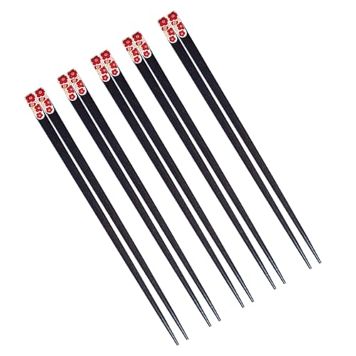 MUELODSIC 5 Paare Japanische Holzstäbchen Set Natürliches Holz Essstäbchen mit Bedrucktem Design Glatt Geschliffen Robust Korrosionsbeständig Wiederverwendbar für Alltag und Asiatische von MUELODSIC