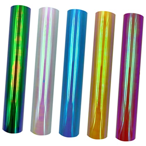 MUELODSIC 5 Rollen Selbstklebende Holografische Vinylfolie Permanent für Shirts Tassen und DIY Projekte Farben Rot Grün Blau Gelb von MUELODSIC